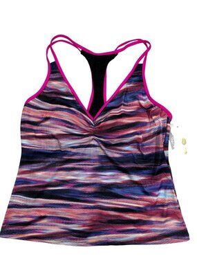 Go Gossip Womens Racerback Tankini Top XL Multicolor Padded Adjustable